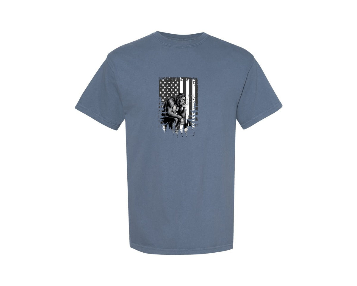 brand:Comfort Colors|color:Blue Jean|Bigfoot Squatch Shirt Bigfoot Usa Flag Graphic T-Shirt