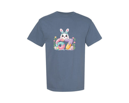 brand:Comfort Colors|color:Blue Jean|Funny Easter Bunny 6 7 Meme Graphic T-Shirt