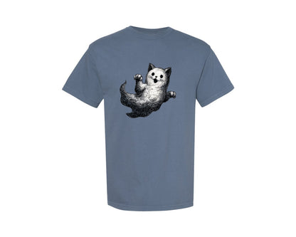 brand:Comfort Colors|color:Blue Jean|Halloween Ghost And Cat 17 Graphic T-Shirt
