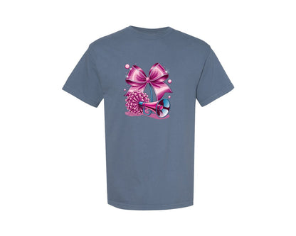 brand:Comfort Colors|color:Blue Jean|Cheerleading Bow Pom Poms Graphic T-Shirt