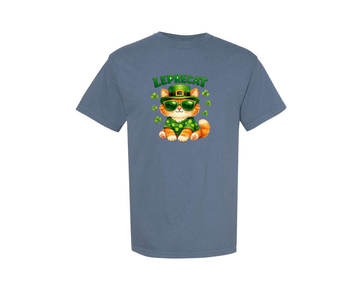 brand:Comfort Colors|color:Blue Jean|Leprecat Cute St Patricks Cat Graphic T-Shirt