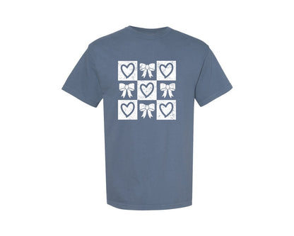 brand:Comfort Colors|color:Blue Jean|Coquette Bow Valentines Shirt Graphic T-Shirt