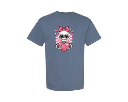 brand:Comfort Colors|color:Blue Jean|Cute Skeleton Heart Graphic T-Shirt