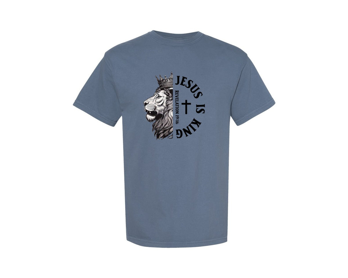 brand:Comfort Colors|color:Blue Jean|Jesus Is King Christian Graphic T-Shirt