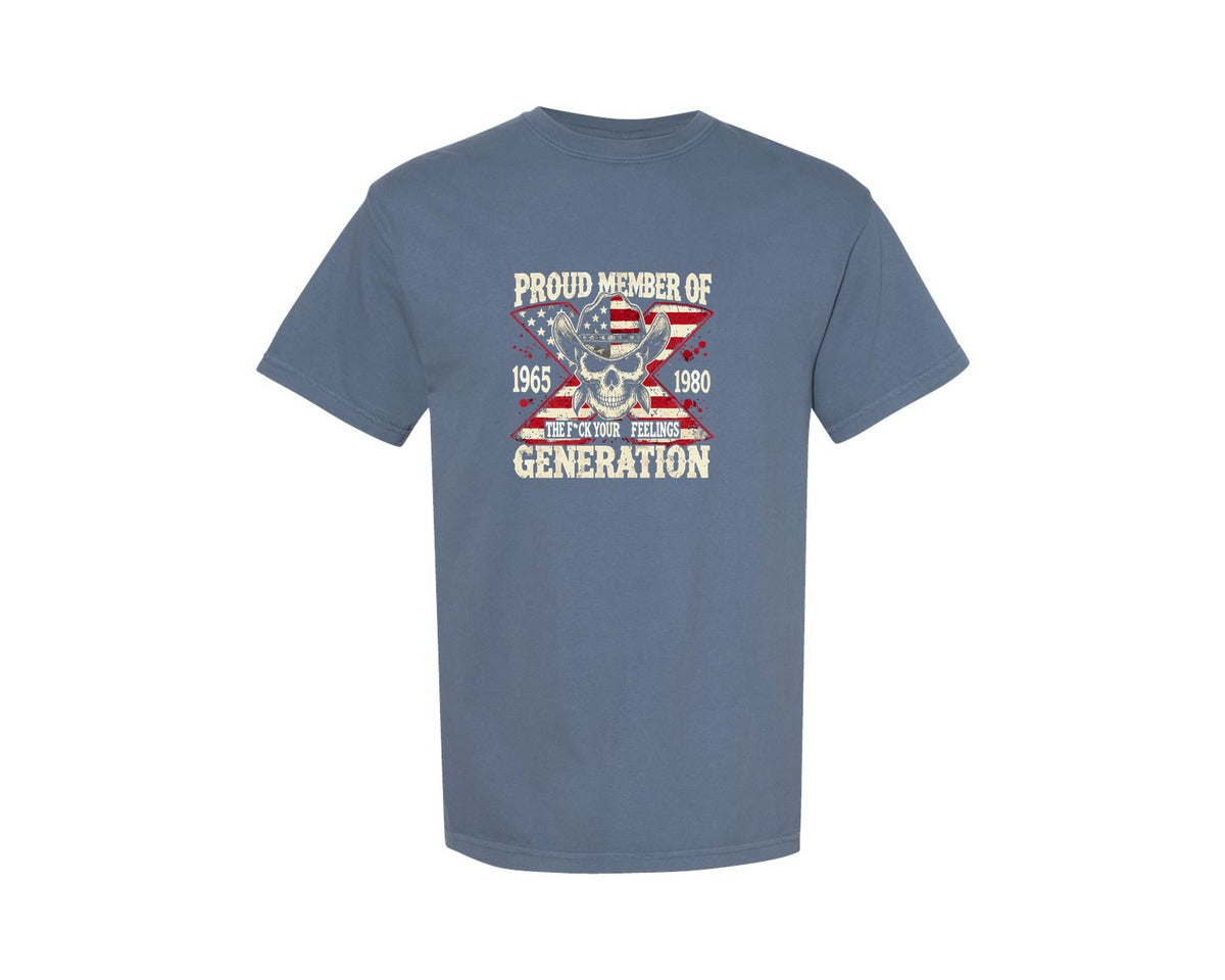 brand:Comfort Colors|color:Blue Jean|Generation X Pride Patriotic Skull Graphic T-Shirt