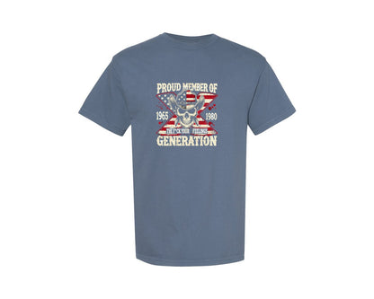 brand:Comfort Colors|color:Blue Jean|Generation X Pride Patriotic Skull Graphic T-Shirt