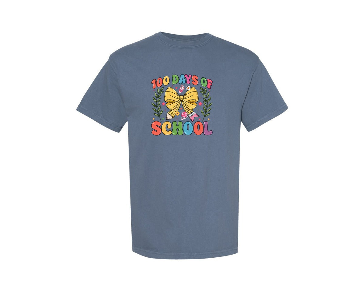 brand:Comfort Colors|color:Blue Jean|100 Days Of School Coquette 38 Graphic T-Shirt