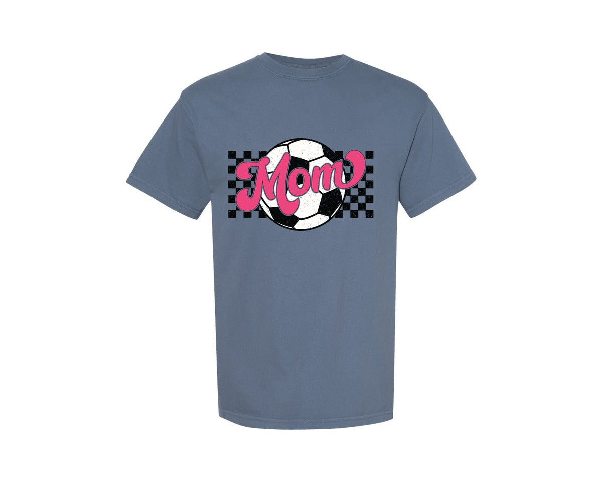 brand:Comfort Colors|color:Blue Jean|Soccer Mom Checkered Soccer Mama Graphic T-Shirt