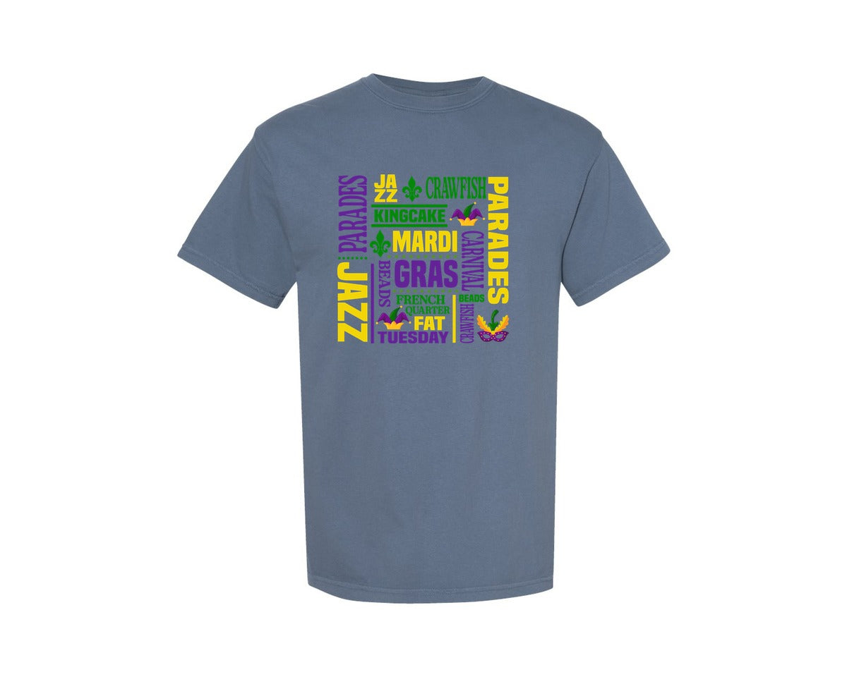 brand:Comfort Colors|color:Blue Jean|Mardi Gras Fleur De Lis Mardi Graphic T-Shirt