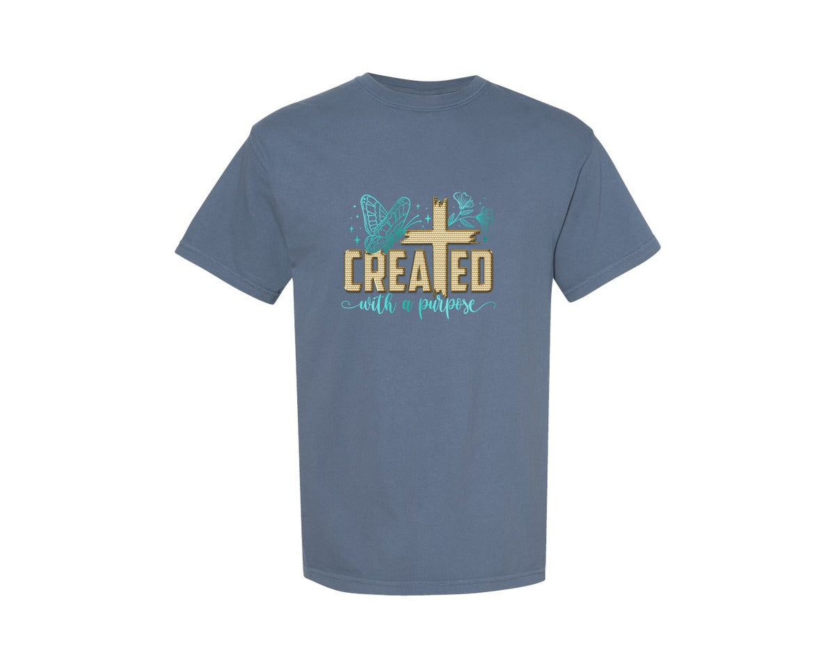 brand:Comfort Colors|color:Blue Jean|Created With A Purpose Bible Verse 3 Graphic T-Shirt