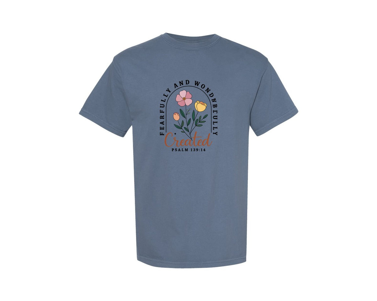 brand:Comfort Colors|color:Blue Jean|Minimal Christian Floral Psalm Graphic T-Shirt