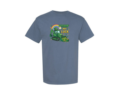 brand:Comfort Colors|color:Blue Jean|Pushin My Luck St Patricks Day 5 Graphic T-Shirt