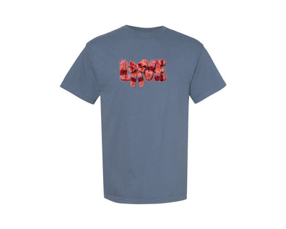 brand:Comfort Colors|color:Blue Jean|Faux Yarn Love Text With Fluffy Bow Graphic T-Shirt