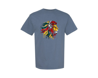 brand:Comfort Colors|color:Blue Jean|Rasta Lion With Headphones Reggae M Graphic T-Shirt