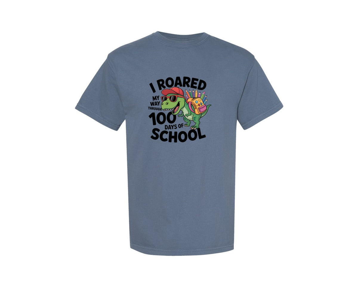 brand:Comfort Colors|color:Blue Jean|I Roared My Way Through 100 Days 9 Graphic T-Shirt