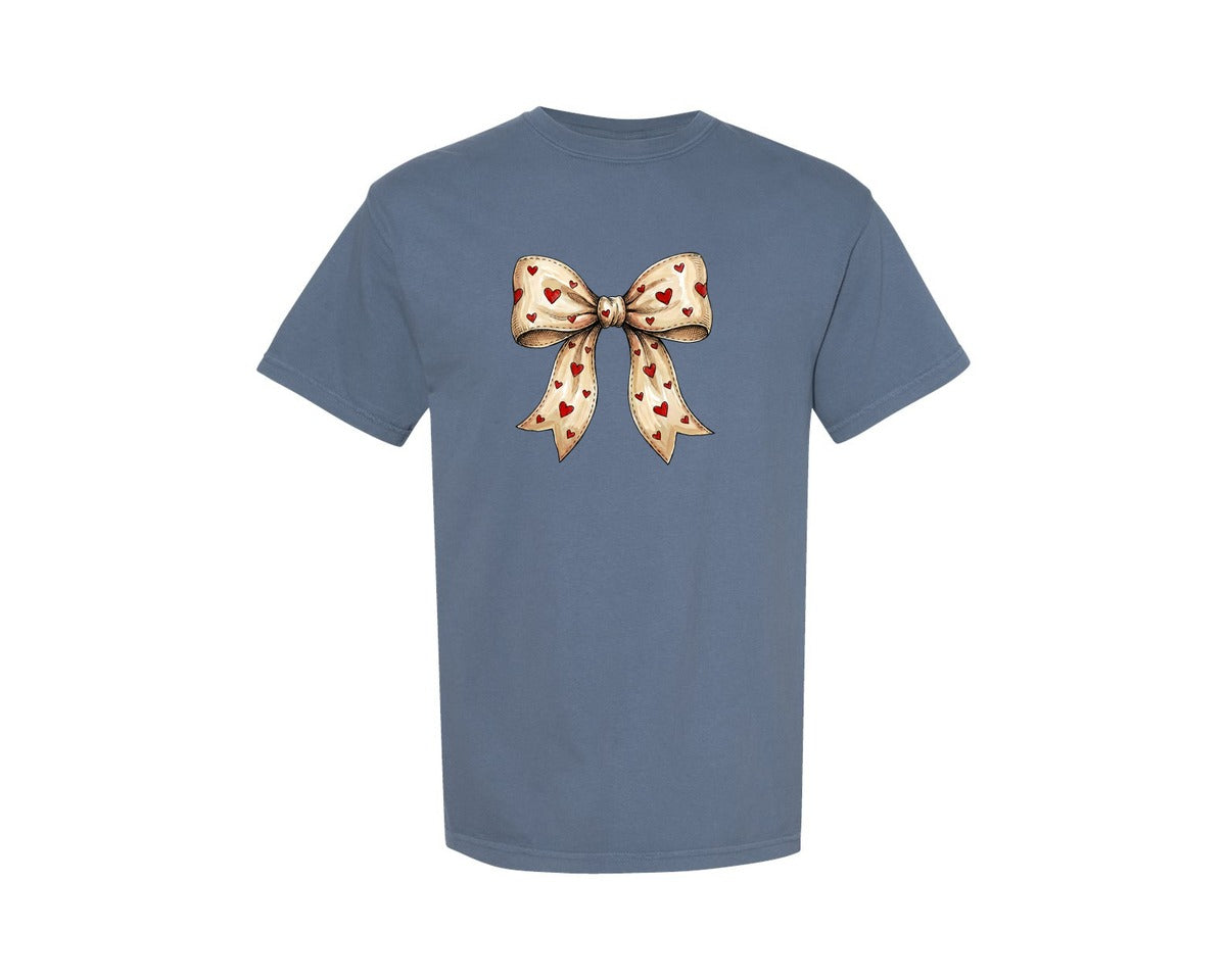 brand:Comfort Colors|color:Blue Jean|Valentines Heart Bow Coquette Graphic T-Shirt