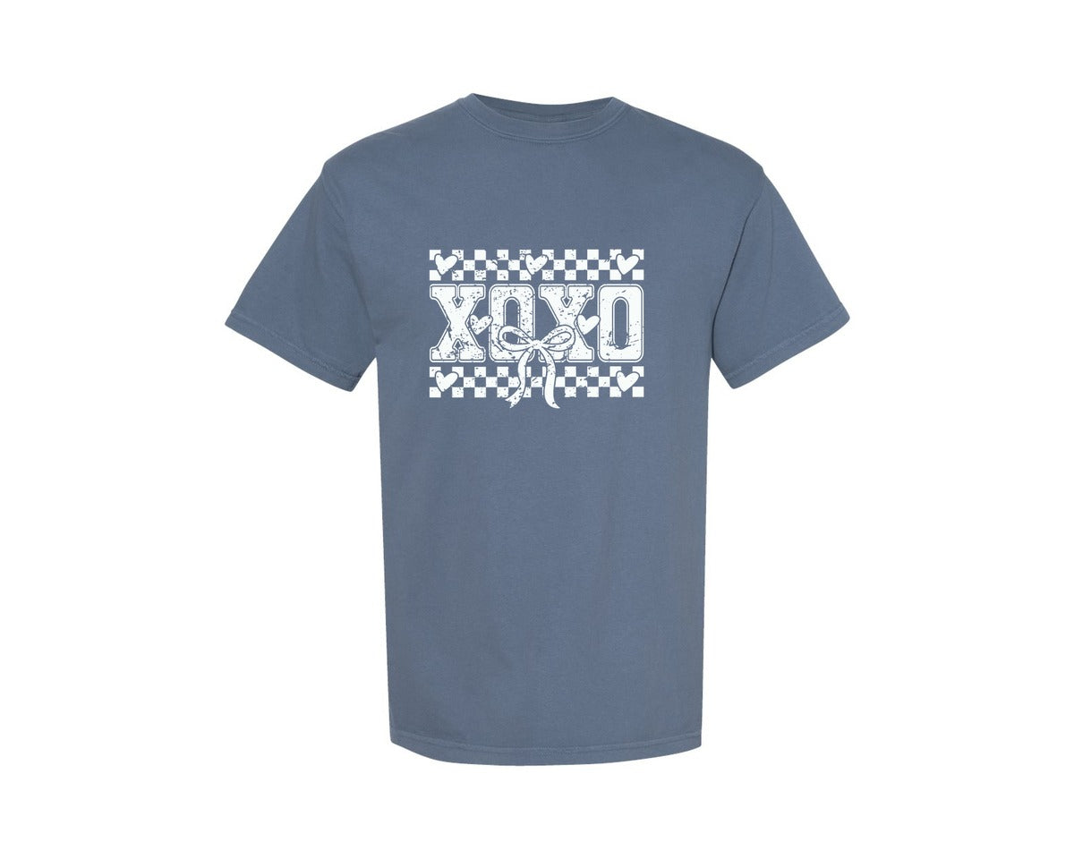 brand:Comfort Colors|color:Blue Jean|Valentines Day Bow Xoxo 2 Graphic T-Shirt