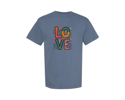 brand:Comfort Colors|color:Blue Jean|Happy Hearts Love Graphic T-Shirt