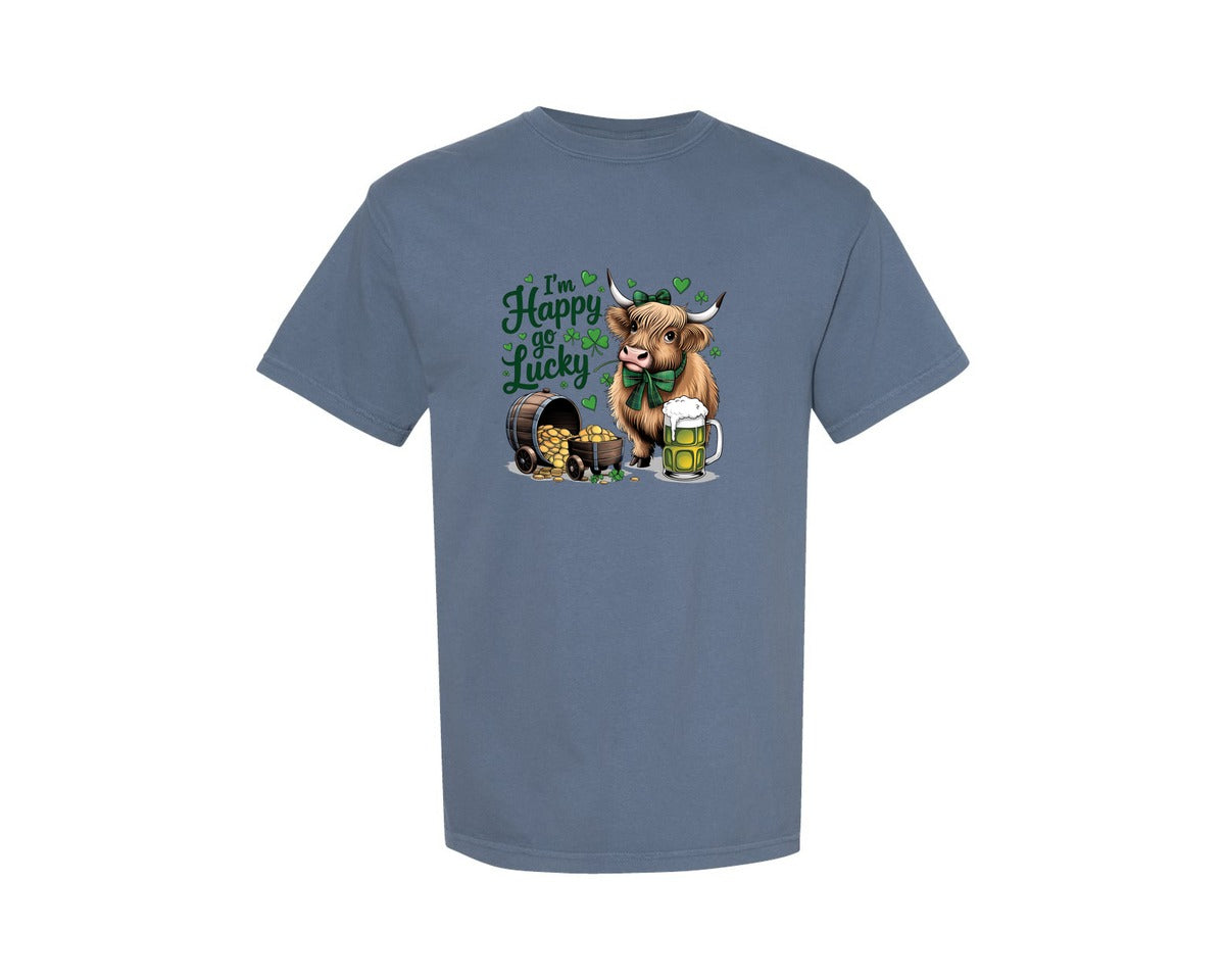 brand:Comfort Colors|color:Blue Jean|St Patricks Day Highland Cow 18 Graphic T-Shirt
