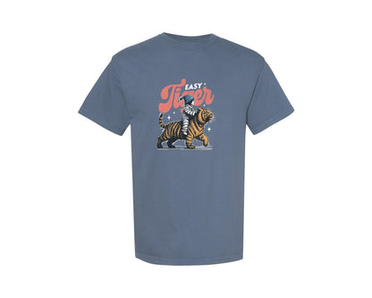 brand:Comfort Colors|color:Blue Jean|Retro Little Girl Ride Tiger Shirt Graphic T-Shirt