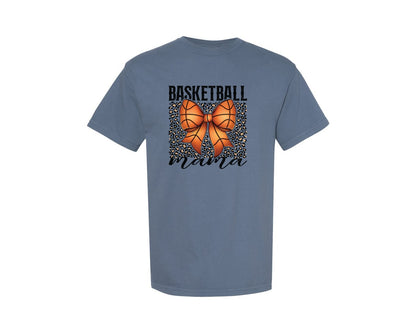brand:Comfort Colors|color:Blue Jean|Basketball Mama Coquette Bow Leopard Graphic T-Shirt