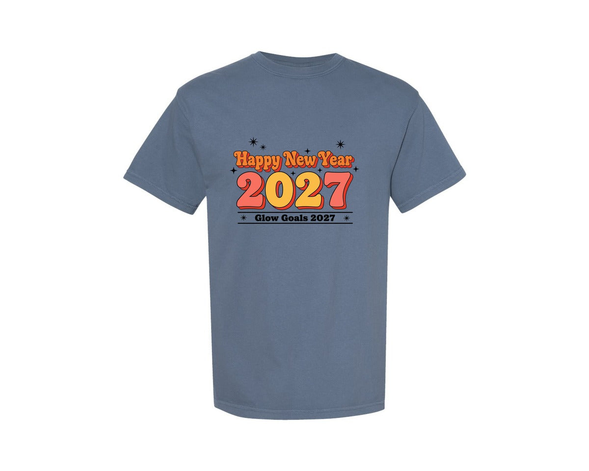 brand:Comfort Colors|color:Blue Jean|Happy New Year Glow Goals Graphic T-Shirt