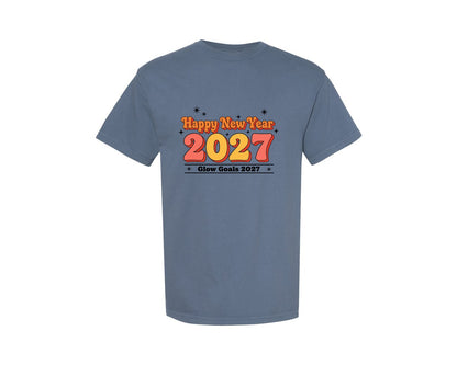 brand:Comfort Colors|color:Blue Jean|Happy New Year Glow Goals Graphic T-Shirt