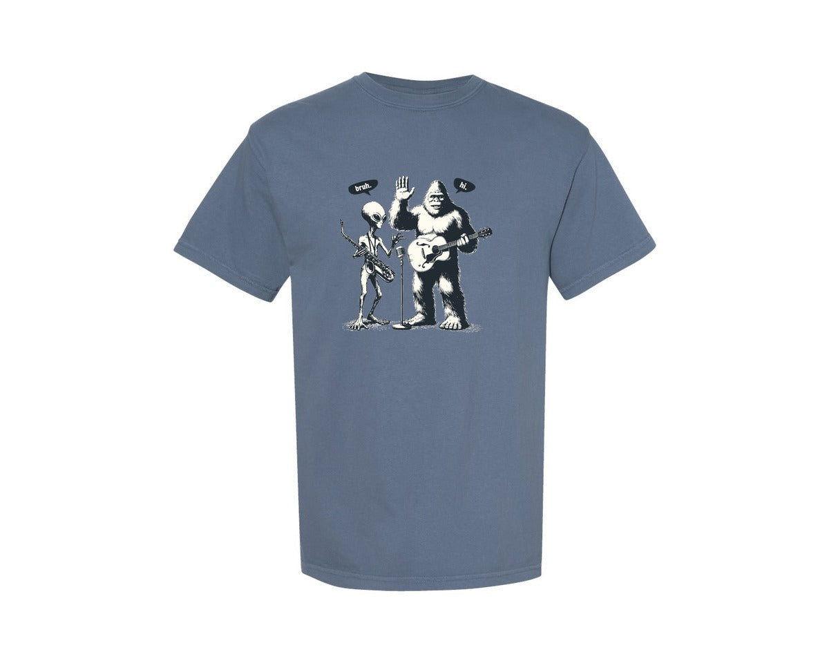 brand:Comfort Colors|color:Blue Jean|Bigfoot And Alien Beer Bruh Shirt 2 Graphic T-Shirt