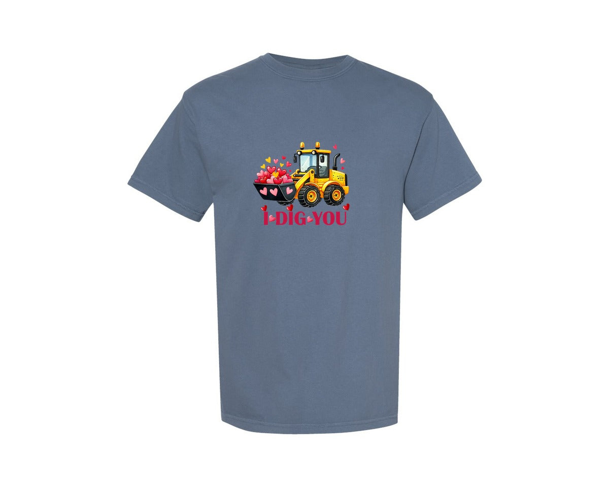 brand:Comfort Colors|color:Blue Jean|I Dig You Tractor Valentine 2 Graphic T-Shirt