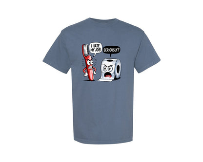 brand:Comfort Colors|color:Blue Jean|Quirky Toothbrush Toilet Paper Graphic T-Shirt