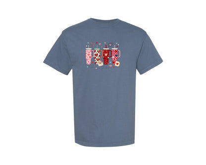 brand:Comfort Colors|color:Blue Jean|Cute Valentine Heart Pattern Tumbler Graphic T-Shirt