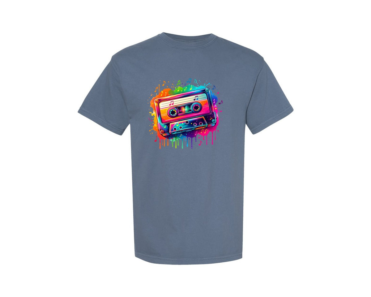 brand:Comfort Colors|color:Blue Jean|Retro 80S Music Cassette Tape Graphic T-Shirt