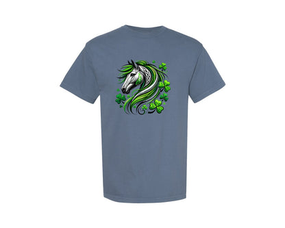 brand:Comfort Colors|color:Blue Jean|St Patricks Day Horse Lucky Graphic T-Shirt