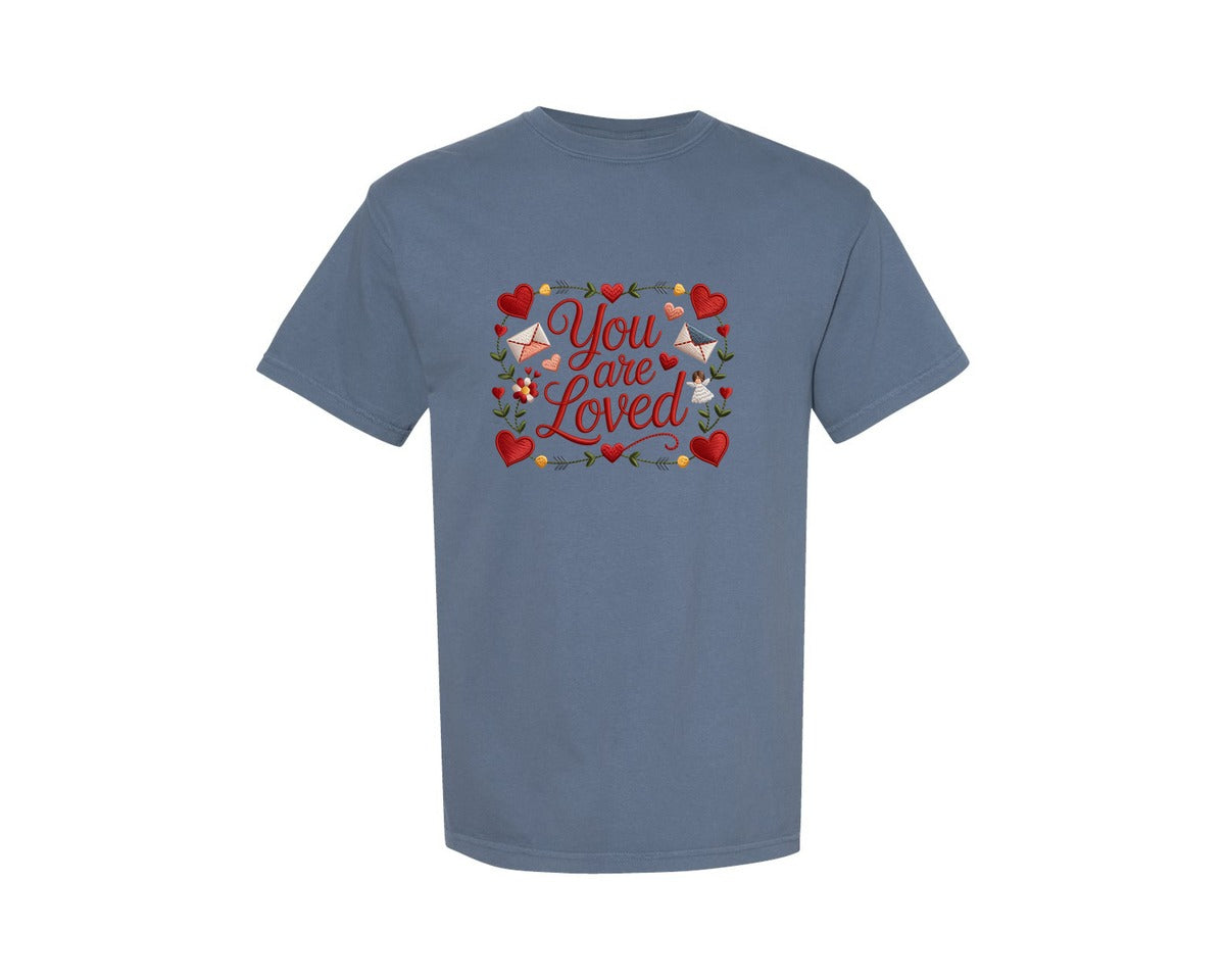 brand:Comfort Colors|color:Blue Jean|You Are Loved Boho Valentine Floral 9 Graphic T-Shirt