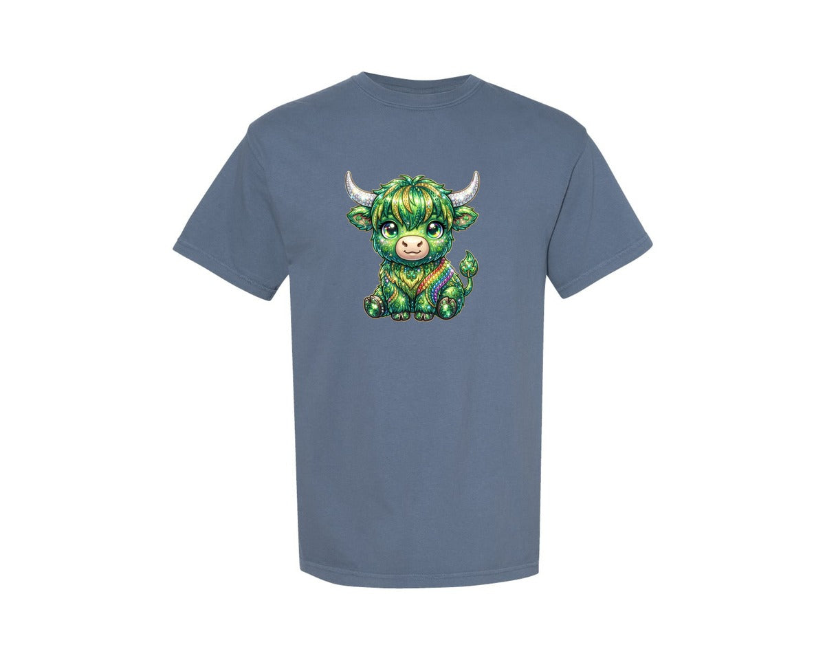 brand:Comfort Colors|color:Blue Jean|Rhinestone St Patricks Day Highland Cow 2 Graphic T-Shirt