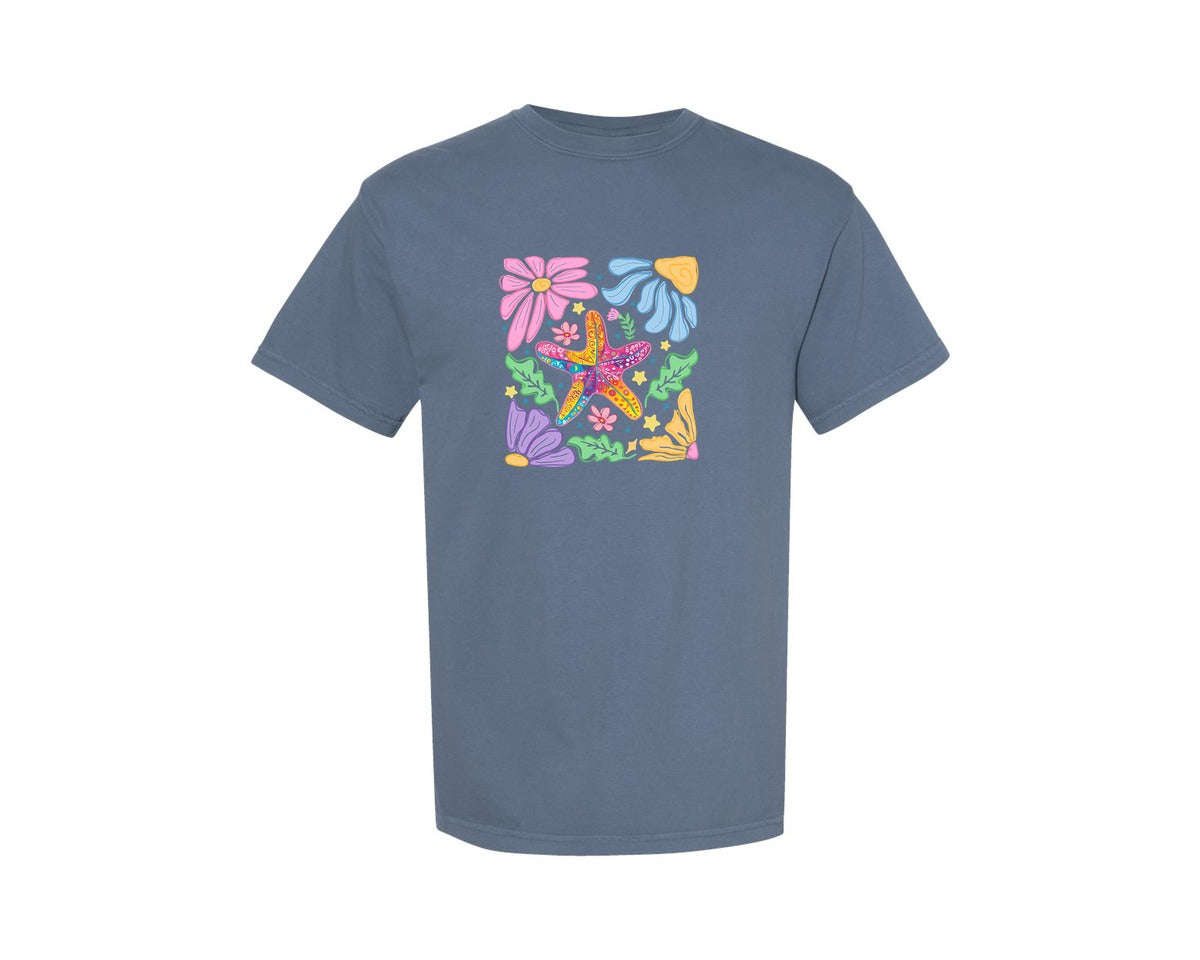 brand:Comfort Colors|color:Blue Jean|Preppy Summer Starfish Boho Beach Graphic T-Shirt