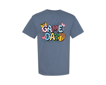 brand:Comfort Colors|color:Blue Jean|Game Day T Shirt Design Preppy Softball Graphic T-Shirt