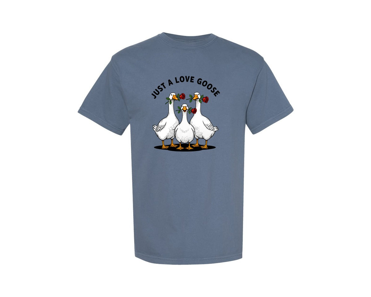 brand:Comfort Colors|color:Blue Jean|Just A Love Goose Valentine Goose Graphic T-Shirt