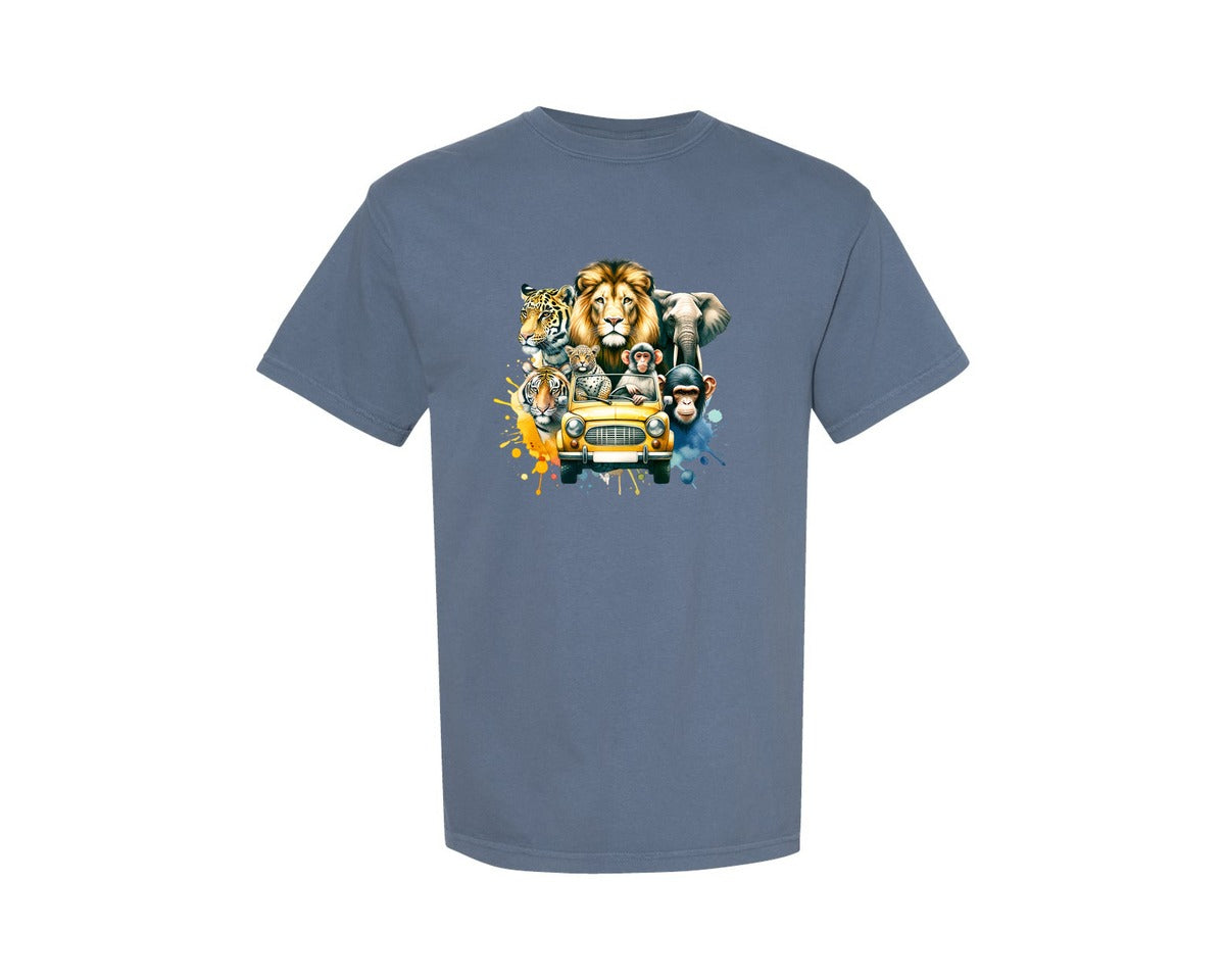 brand:Comfort Colors|color:Blue Jean|Safari Animals Lion Tiger Elephant Graphic T-Shirt