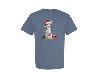 brand:Comfort Colors|color:Blue Jean|Christmas Sphynx Cat Graphic T-Shirt