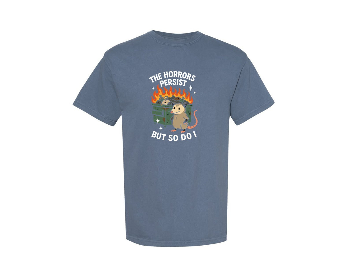 brand:Comfort Colors|color:Blue Jean|Funny Opossum Dumpster Fire T Shirt Graphic T-Shirt