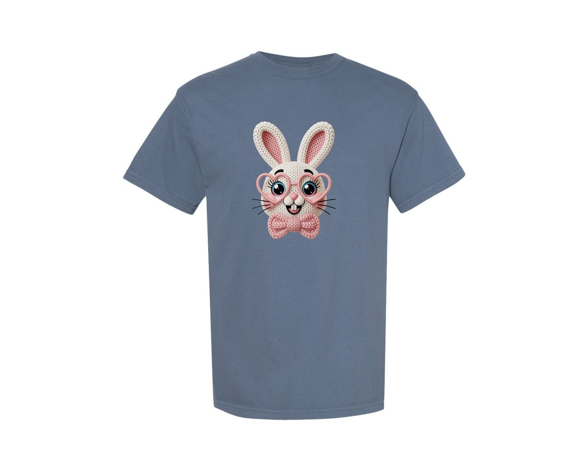 brand:Comfort Colors|color:Blue Jean|Crochet Cute Bunny Face Embroidery Graphic T-Shirt