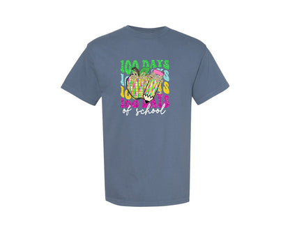 brand:Comfort Colors|color:Blue Jean|Retro 100 Days Of School 3 Graphic T-Shirt