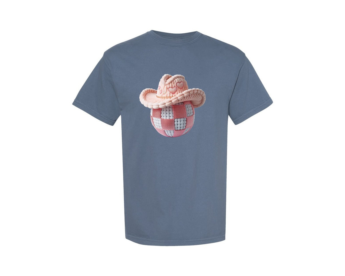brand:Comfort Colors|color:Blue Jean|Patchwork Howdy Valentine Hat Design Graphic T-Shirt