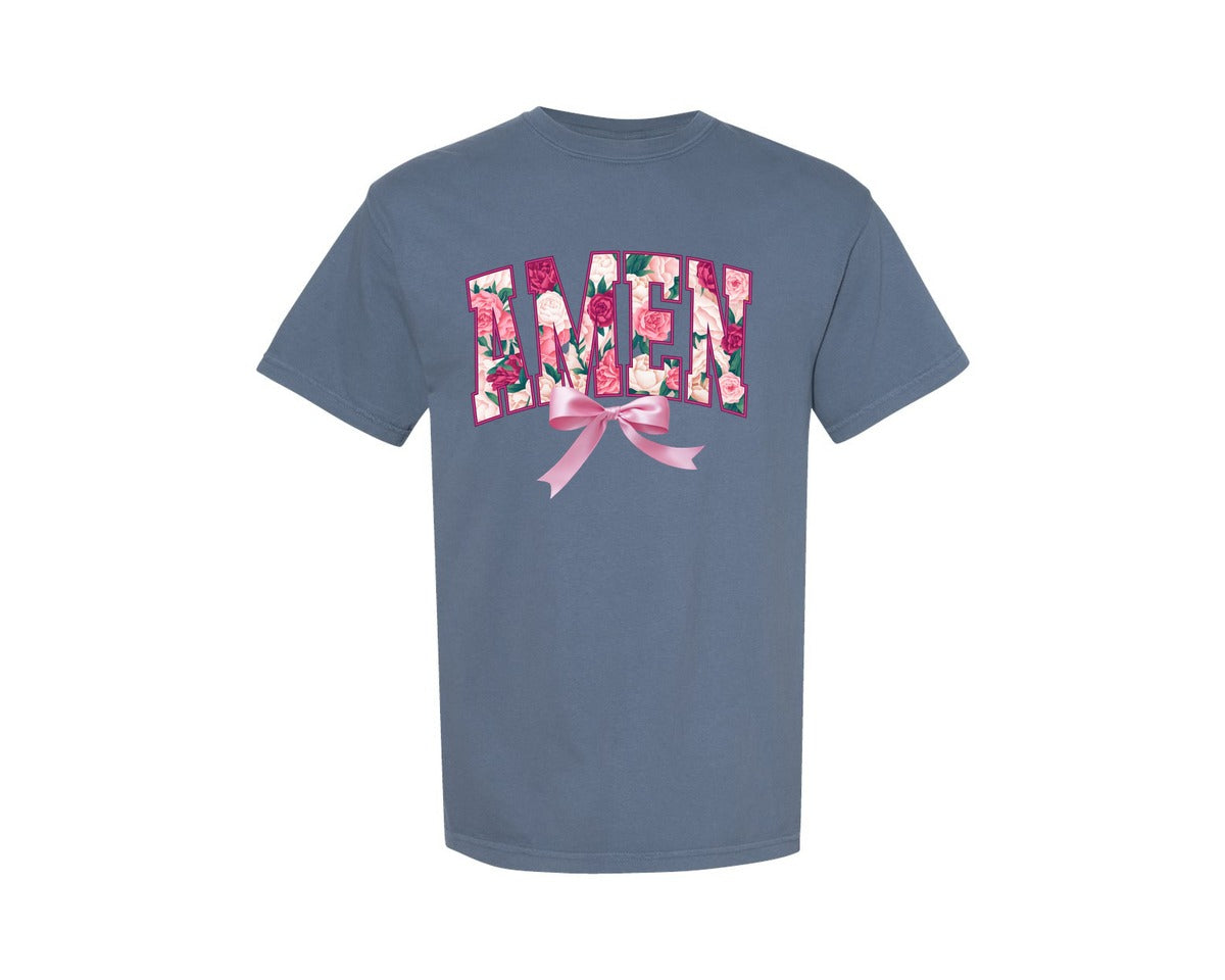 brand:Comfort Colors|color:Blue Jean|Amen Floral Christian 3 Graphic T-Shirt