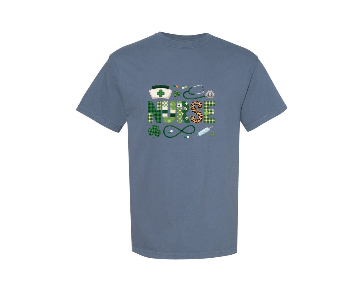 brand:Comfort Colors|color:Blue Jean|Lucky Nurse St Patricks Day 9 Graphic T-Shirt