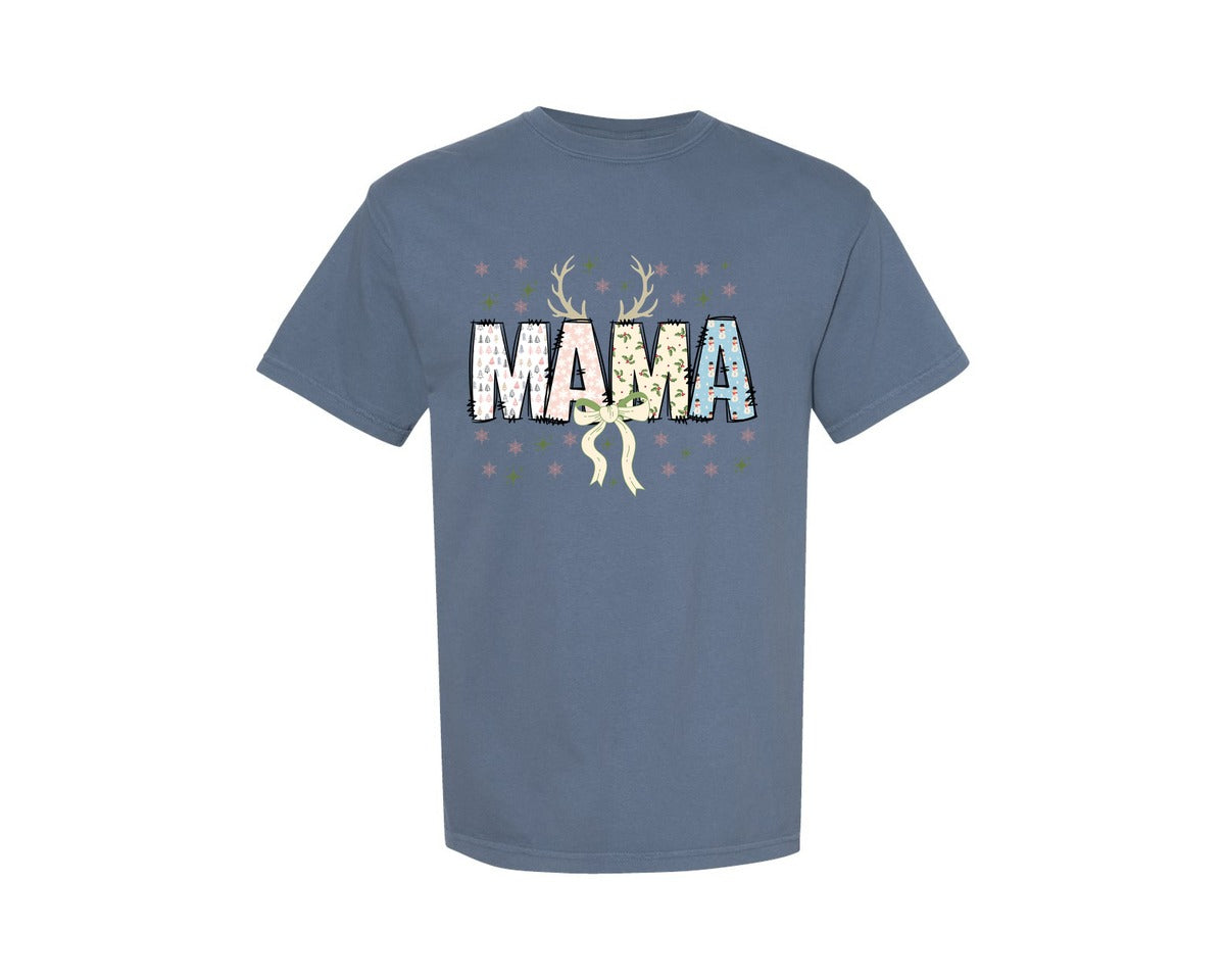 brand:Comfort Colors|color:Blue Jean|Winter Preppy Mama Shirt Graphic T-Shirt