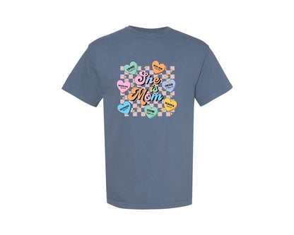 brand:Comfort Colors|color:Blue Jean|She Is Mom Bible Hearts Graphic T-Shirt