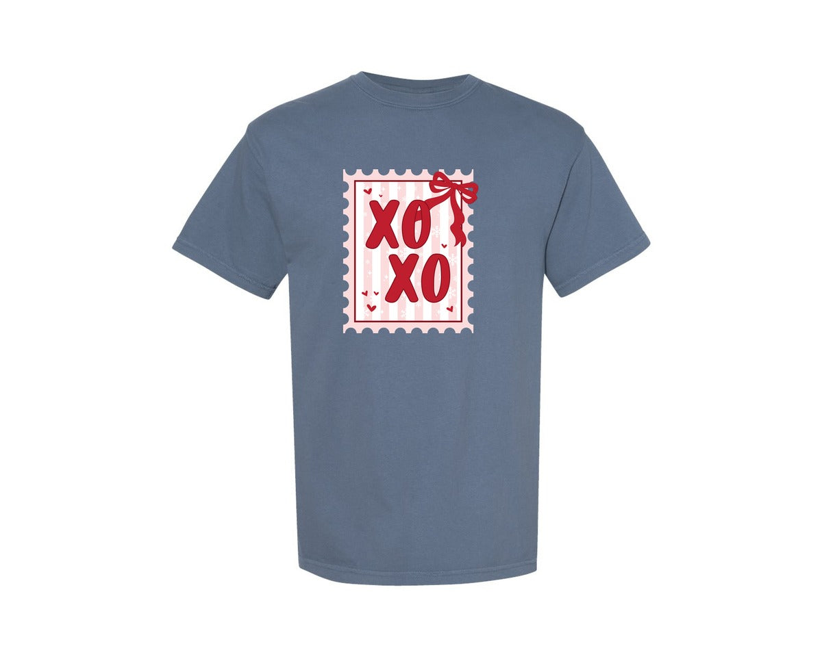 brand:Comfort Colors|color:Blue Jean|Coquette Valentines Stamp Xoxo Graphic T-Shirt