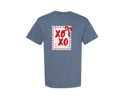 brand:Comfort Colors|color:Blue Jean|Coquette Valentines Stamp Xoxo Graphic T-Shirt